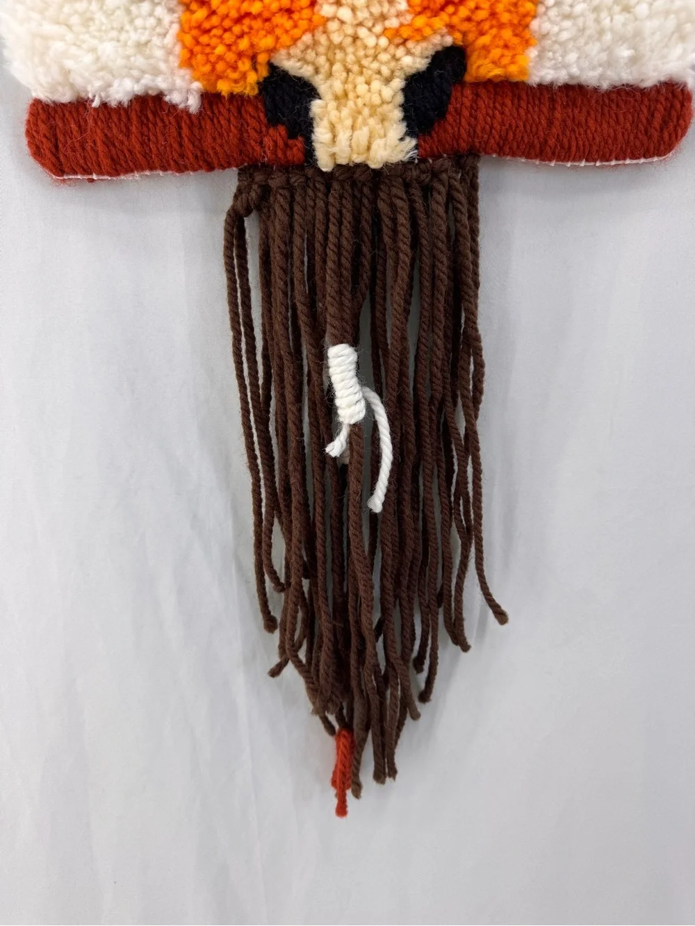 Vintage 70’s MCM Owl Latch Hook Wall Hanging Handmade Wool Yarn Boho Hippie